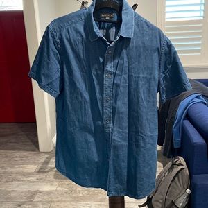 Men’s button down, faux jean fabric